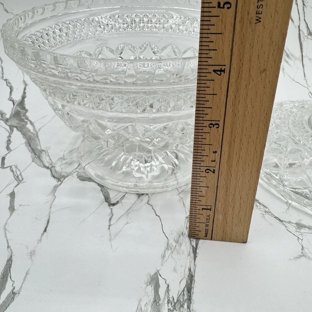 Vtg Anchor Hocking Wexford Clear Glass Pedestal Candy Dish w Lid MCM Grannycore